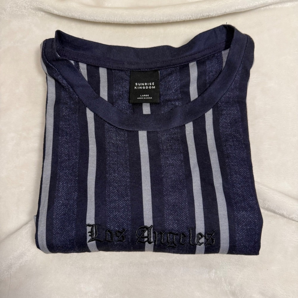 Sunrise‎ Kingdom Los Angeles Striped Tee Mens Large Navy Grey Streetwear Vibe - Picture 6 of 6